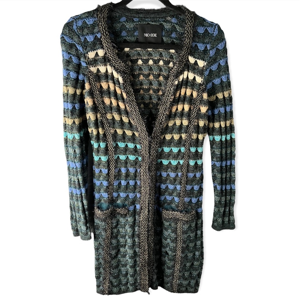 NIC+ZOE boho Long multicolor duster Cardigan Sweater Crochet Size small